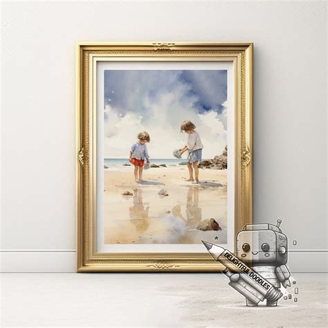 Joyful Memories: Watercolour Painting of Children Playing on the Beach