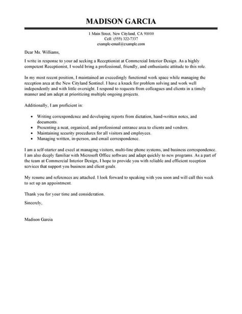 Best Receptionist Cover Letter Examples Livecareer Cover Letter Template Email Cover Letter