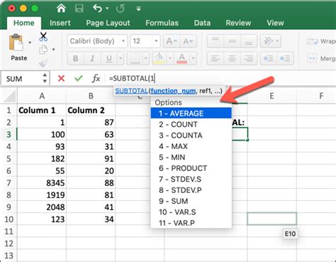 The Subtotal Function For Excel Tables Total Row Explained Excel Campus