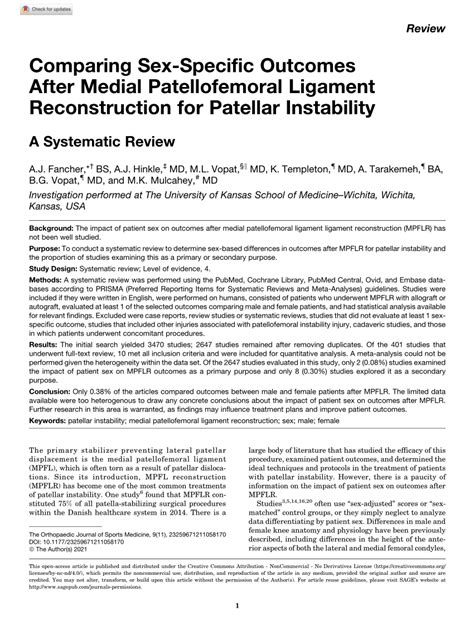 Pdf Comparing Sex Specific Outcomes After Medial Patellofemoral