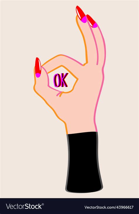 Ok Hand Gesture Female With Long Red Nails Vector Image