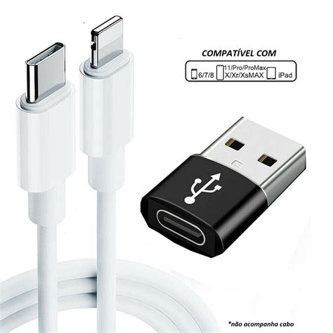 Adaptador Cabo Carregador iPhone Samsung S20 Tipo C Fêmea x USB Macho