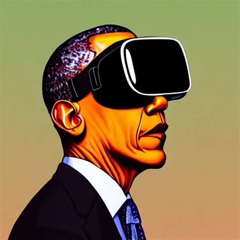 Obama Wearing A Vr Headset Art Nouveau Synthwave Stable Diffusion