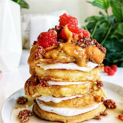 Get. In. My. Stomach! 😍🙌🏼🥞 Topping off these fluffy protein pancakes with fresh raspberries, p ...