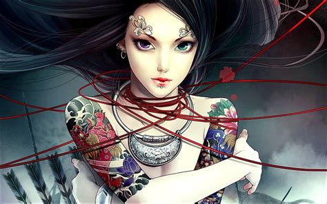 Chica Anime Semi Realista Heterocrom A Tatuajes Anime Fondo De