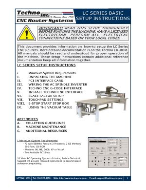 Techno LC Series Basic Setup Instructions Pdf CNC Manual