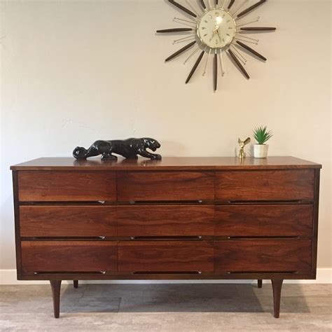 Refinished Mid Century Modern Nine Drawer Dresser Modern Mid Century