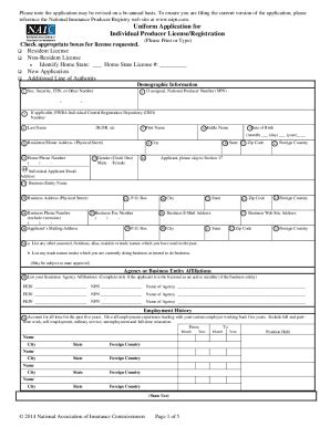 Fillable Online NAIC Uniform Application For Individual Producer