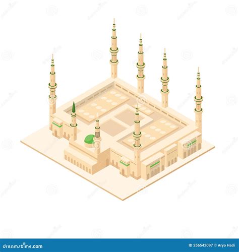 Al Masjid Nabawi Mosque At Madinah Saudi Arabia Famous Religion Building Landmark Isometric