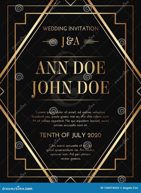 Geometric Gatsby Art Deco Style Black Gold Print Invitation Design