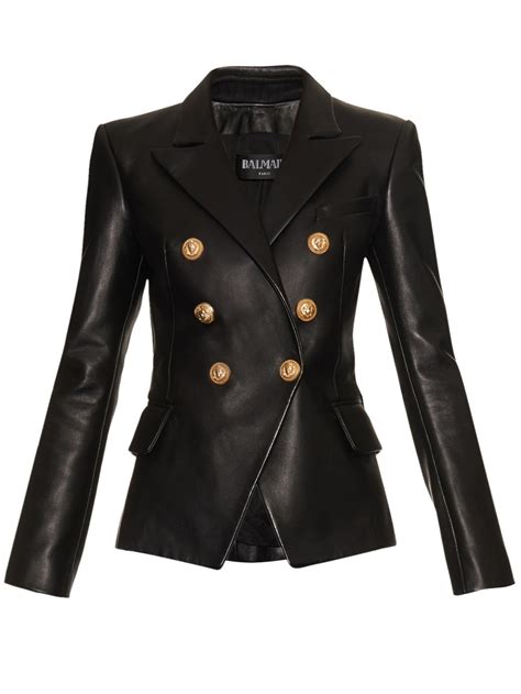 Lyst Balmain Double Breasted Leather Jacket In Black