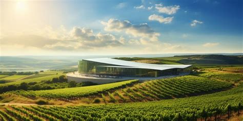 Premium Photo | Vineyard landscape with modern winery building on hill ...