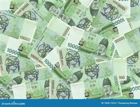 Background Of Won South Korea Bills Stock Photo Image Of Green