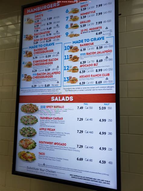 Menu at Wendy's fast food, Riverhead