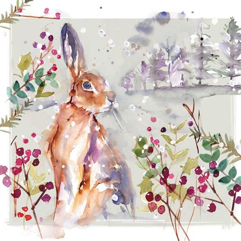 The Almanac Gallery Pack Of 8 Charity Christmas Cards Snowy Hare