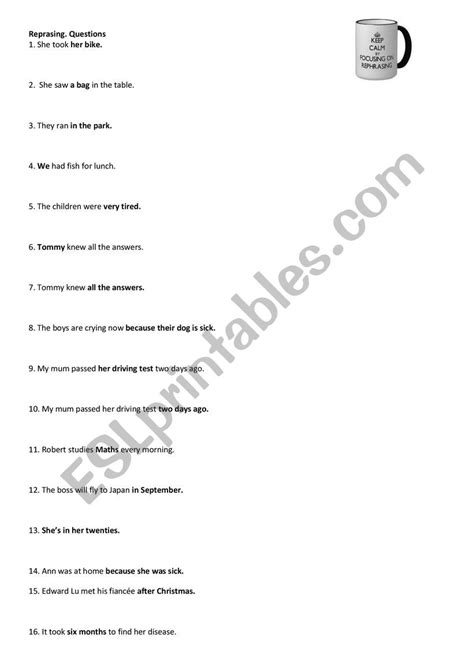 Rephrasing Questions With Key ESL Worksheet By MJGG