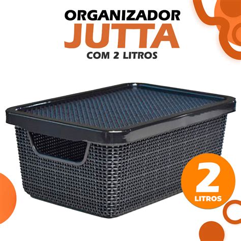 Caixas Organizador Multiuso Jutta Tampa Cor Preto Litros Arqplast