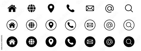 Contact us icon set. Web icons , home, call, location, globe, world ...