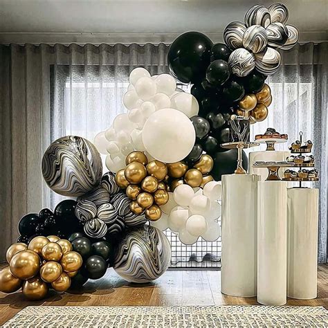 115 Stücke Schwarz Und Gold Ballon Garland Bogen Kit Weiß Schwarz Chrom