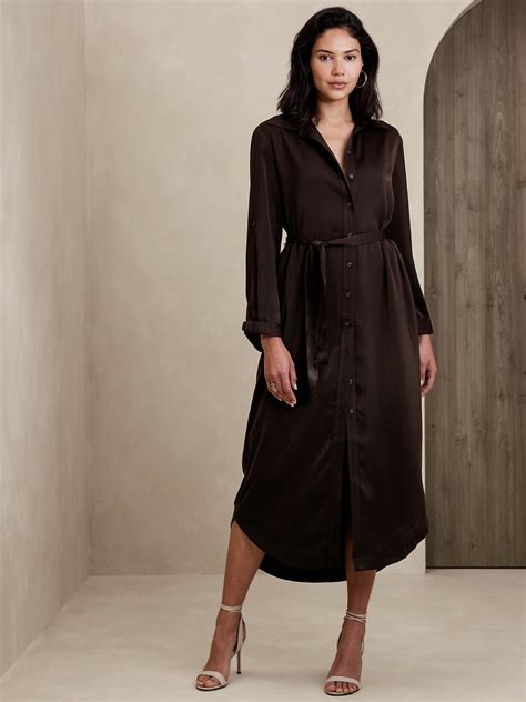 Satin Crepe Maxi Shirtdress Banana Republic Factory