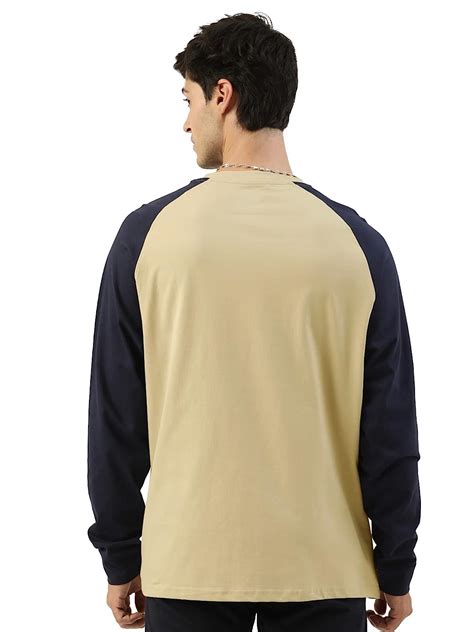 Buy Maniac Mens Printed Round Neck Ragalan Sleeve Half Sleeve Beige And