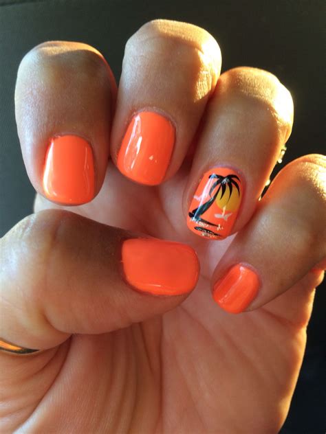 Orange Palm Tree Summer Gel Nails Summer Gel Nails Orange Nail