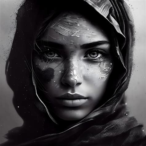 Portrait Of A Beautiful Woman In A Veil Black And White Image