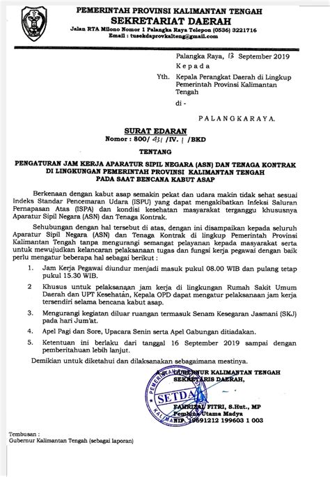 Setda Prov Kalteng Surat Edaran Sekretaris Daerah Nomor 800 431 IV