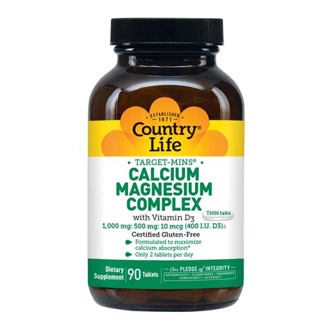 Country Life Target Mins Calcium Magnesium With Vitamin D Complex 1000mg500mg10mcg 90