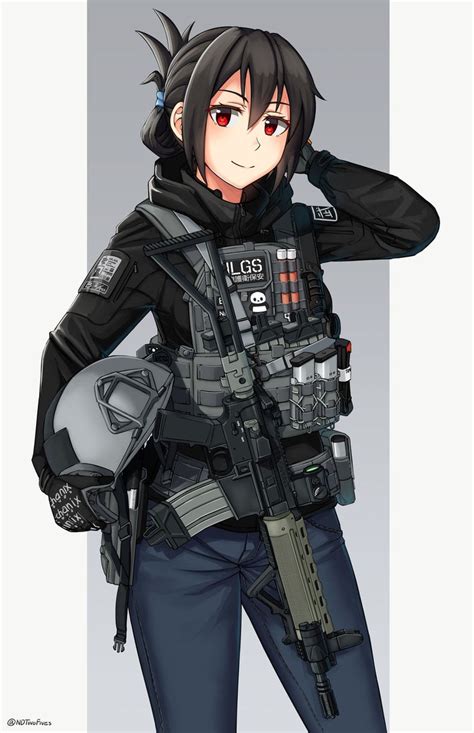 Military Anime Girl With Weapon Artist Ndtwofives Original Anime