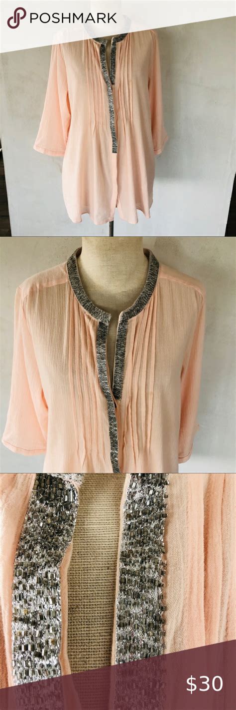 Chicos Peach Blouse Silver Beaded Accent Peach Blouse Clothes