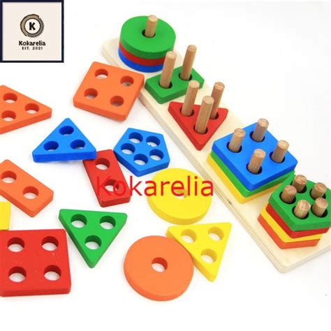 Jual Mainan Kayu Edukasi Basic Shape Kayu Balok Geo Geometri 5 Bentuk Warna Edukasi Anak Puzzle