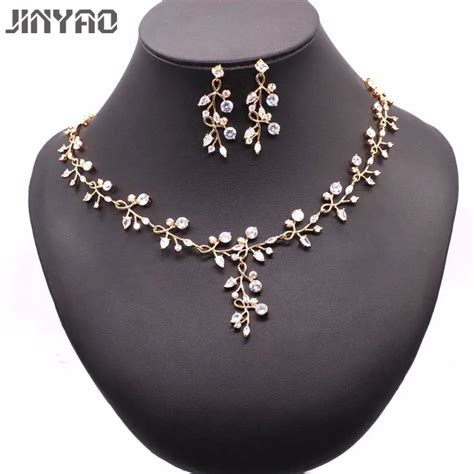 Jinyao Fashion Bride Jewelry Set For Women Champagne Gold Color Flowers