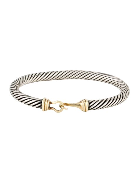 David Yurman Diamond Two Tone Cable Buckle Bracelet 18k Yellow Gold