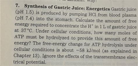 Solved Synthesis of Gastric Juice: Energetics Gastric juice | Chegg.com