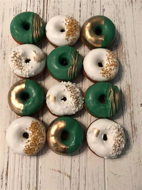 12 Verde Oro Blanco Mini Donuts Donuts Boda Bebé De Novia De Navidad