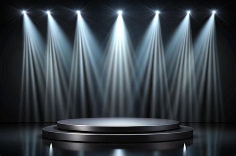 Black Abstract Table Stage With Light Beams And Shadows Empty Stage