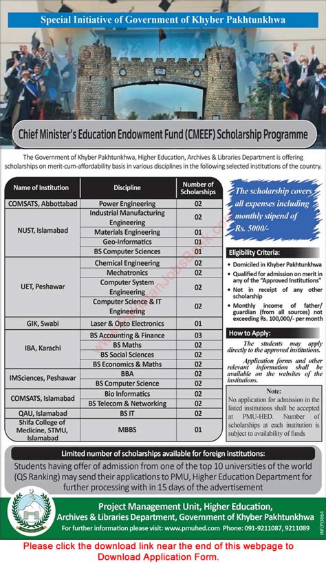 Kpk Chief Minister Education Endowment Fund Scholarship Program