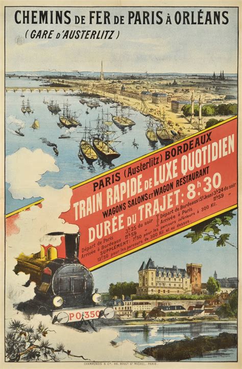 Affiche ancienne Chemins de fer de Paris à Orléans Paris Bordeaux