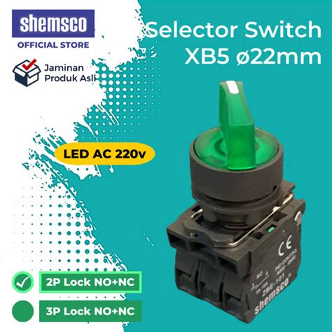 Jual LED 220v Selector Switch 22mm 2 Posisi Shemsco XB5 AK 123 KW