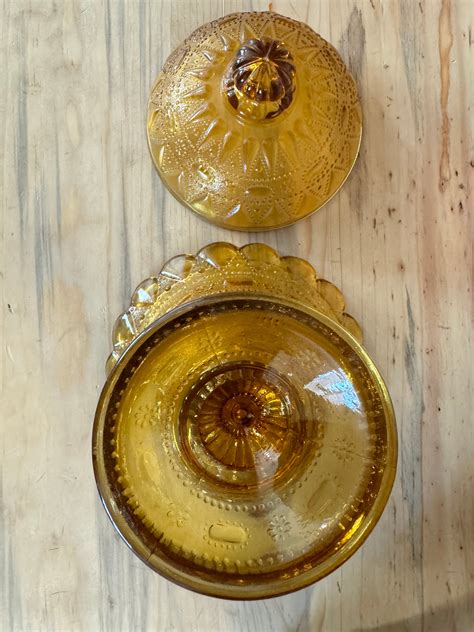 Vintage Kemple Wheaten Lace And Dewdrop Footed Candy Dish Amber Etsy