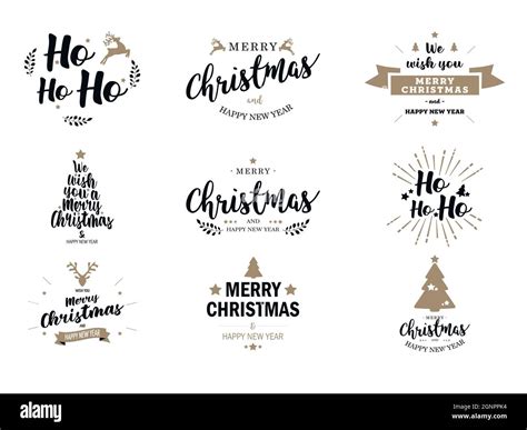 Merry Christmas And Happy New Year Typography Set Vector Logo Emblems