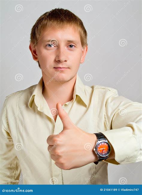 young man  lifted  big finger   lef stock image image