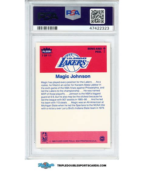 1986 Fleer Sticker Magic Johnson 7 PSA 10 Triple Double Sports Cards