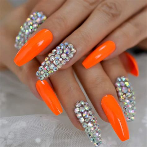 Bright Orange Nails With Glitter Atelier Yuwa Ciao Jp