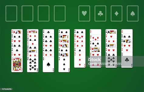 Freecell Solitaire Card Game On Green Background With Standard Playing Cards Stock Illustration