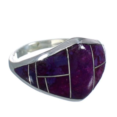 Southwest Silver Magenta Turquoise Inlay Ring Size Mx