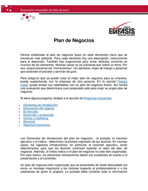 Introduccion De Un Plan De Negocios Ejemplo Opciones De Ejemplo