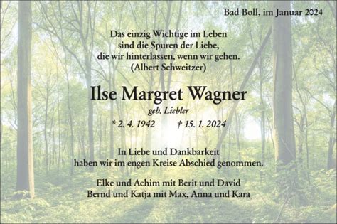 Traueranzeigen Von Ilse Margret Wagner S Dwest Presse Trauer