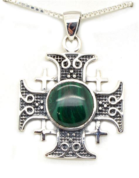 Sterling Silver Jerusalem Cross Pendant With King Solomon Stone From